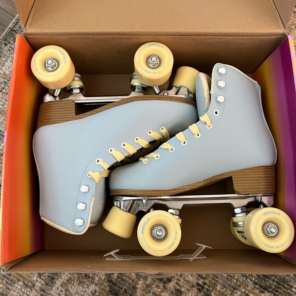 NIB Baby Sky Blue and Yellow Impala Quad Skates Vegan Leather